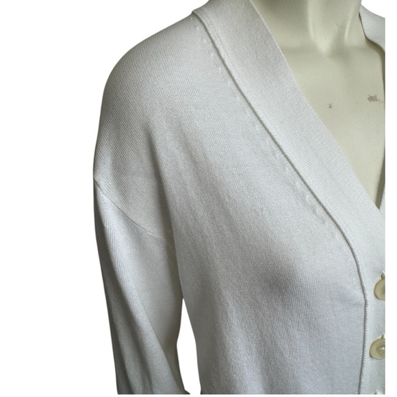 J. CREW bright white Summer v-neck cardigan cotton viscose women’s size large - Picture 4 of 10